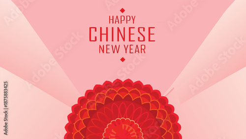 Happy chinese new year greeting card with red floral design and pink background