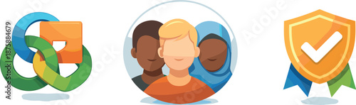 Inclusive Organizational Values. Inclusive culture illustrated as unified organizational values system, three symbolic icons