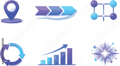 Future Planning Infographic. Forward-thinking infographic-style scene communicating future planning flow, six symbolic objects