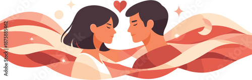 Modern Romance Art. Stylized couple figures connected by flowing abstract shapes, modern flat vector illustration representing the