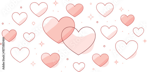 Minimalistic Heart Vector. Delicate outline-style hearts with gentle spacing and symmetry, modern flat vector illustration