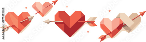 Geometric Heart Arrows. Geometric hearts intersected by elegant arrows in a calm visual rhythm, modern flat vector illustration