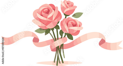 Minimal Rose Bouquet. Minimal rose blossoms bound together with a soft ribbon-like shape, modern flat vector illustration