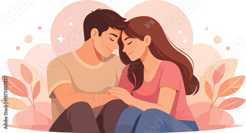 Couple Goals Illustration. Happy couple scene expressed through closeness, smiles, and visual symmetry, modern flat vector