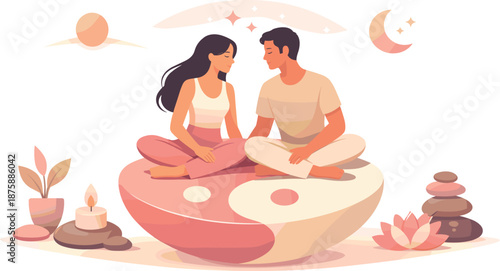 Minimalist Wellness Harmony. Minimal wellness-inspired composition showing two figures connected through balance and harmony,