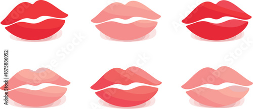 Minimal Kiss Icons. Minimal lipstick kiss icons arranged with airy spacing and smooth rounded contours, modern flat vector