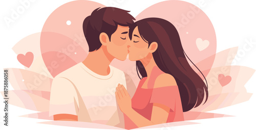 Minimalist Love Illustration. Minimal kiss scene capturing emotional closeness through gentle posture and calm spacing, modern