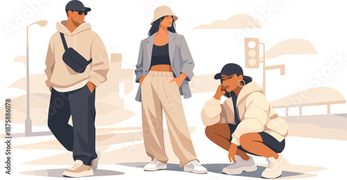 Minimal Street Fashion. Minimal street fashion scene highlighting confident posture and contemporary outfit silhouettes, modern