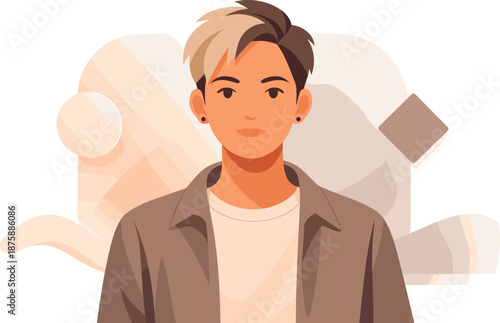 Minimal Gender Neutral Portrait. Minimal portrait-style composition showing a person with relaxed posture and neutral aesthetic,