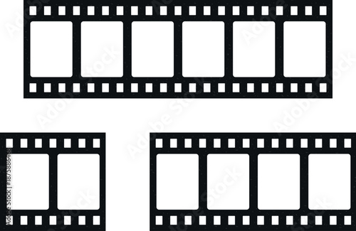 Set of retro film strip  frames, blank templates. Classic film reel. Isolated vector illustration on a transparent background.