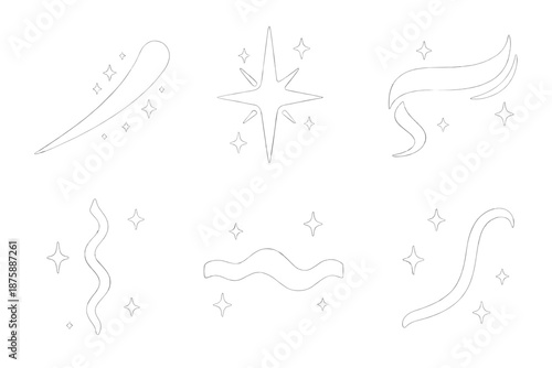 Magical Data Effects. Solid style icons of magical data effects in : glowing trail, prism spark, radiant ribbon, ethereal filament