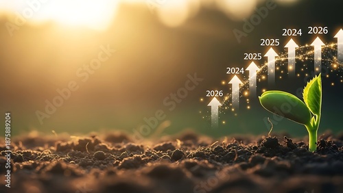 Green plant growing with upward arrows.