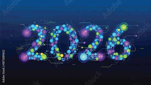 Vibrant technological year 2026 visualization representing progress and interconnected digital