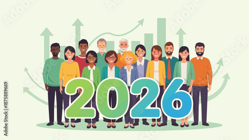 Global diverse team collaborating for strategic business growth and future achievements in 2026