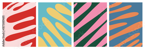 Abstract Vibrant Poster Collection of Flowing Shapes in Bold Colors with Fluid Wavy Lines in Dynamic Modern Style, Template Design for Creative Artistic Background