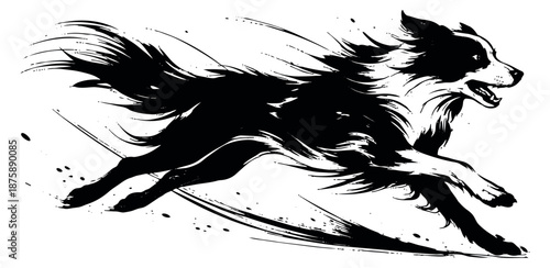 Hand drawn illustration of a dog depicting a fast run for animal themed projects