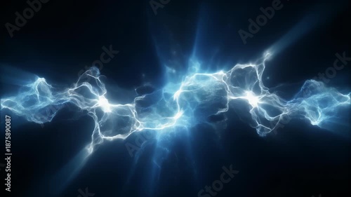 Abstract blue fractal background with electric lightning energy and glowing plasma motion in a digital space of power and magic