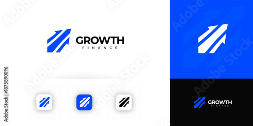 Growth Logo Financial Grow Rise Arrow Abstract Shape. Finance Technology Corporate Logotype. Fintech Digital Transformation Brand, Marketing Business Startup Modern Symbol Design. Vector Illustration
