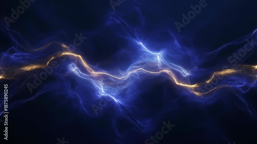 Glowing blue plasma lightning arcs through a dark night storm creating a seamless liquid texture of electric energy and fractal power waves