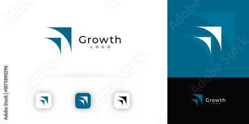 Growth Logo Financial Grow Rise Arrow Abstract Shape. Finance Technology Corporate Logotype. Fintech Digital Transformation Brand, Marketing Business Startup Modern Symbol Design. Vector Illustration