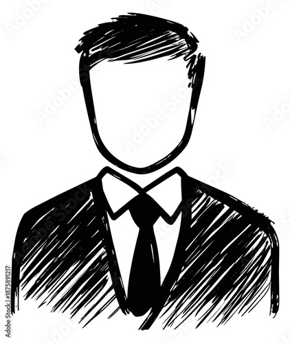 Hand drawn line art illustration of a businessman depicting a professional user avatar for profile pictures