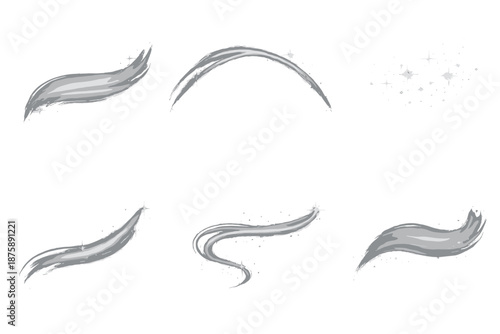 Graceful Motion Icons. Solid style icons of graceful motion: light drift, transparent arc, floating shimmer, curved line, glowing