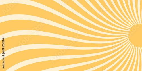 Groovy retro sun burst with orange and yellow wave creates bold summer background. Sunshine and sun ray lend y2k flair as bright sun burst style, trendy for modern seasonal wallpaper or poster.