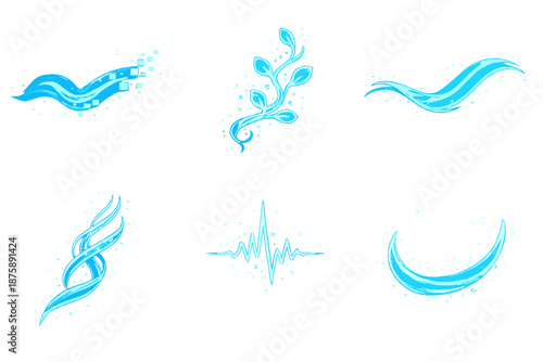 Fluid Algorithm Icons. Solid style icons of Fluid Algorithms: drift code, glow vine, flowing line, luminous thread, digital pulse,