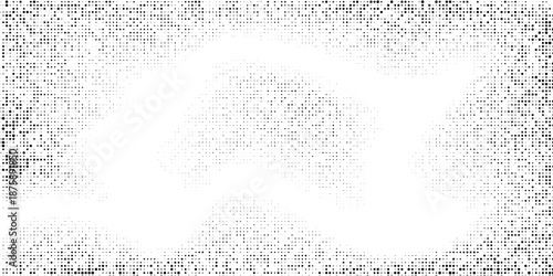Grunge halftone gradient background. Faded grit noise texture. White and black sand wallpaper. Retro pixelated backdrop. Anime or manga style comic overlay. Vector graphic design textured template