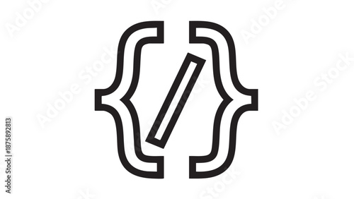 A minimalist illustration of coding brackets and a pencil symbolizing programming and creativity