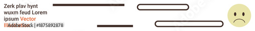 Communication, design, digital media, emotional expression, messaging tools, abstract art. Sad face emoticon next to text lines. Communication and emotional expression concept
