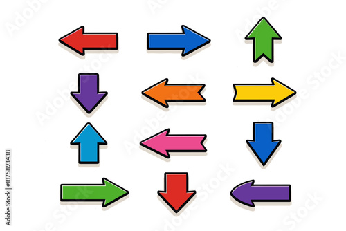 Colorful directional arrows in various orientations on white background