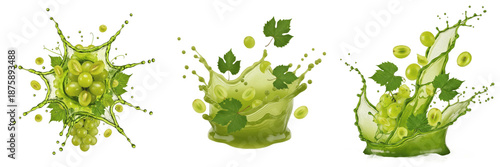 Fotografi Green grapes fruit Vitis vinifera, green grapes with juice splash, seedless gree