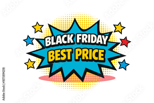 Black friday best price sale banner with starburst and stars design