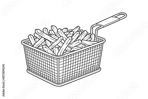 Basket of crispy french fries line art