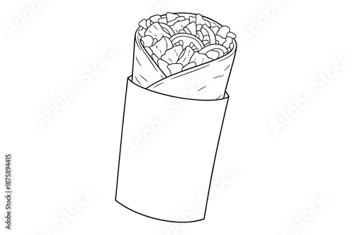 Black and white burrito line art illustration