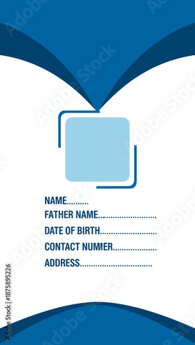 Clean blue abstract graphic design template for personal identification document with photo placeholder and data fields