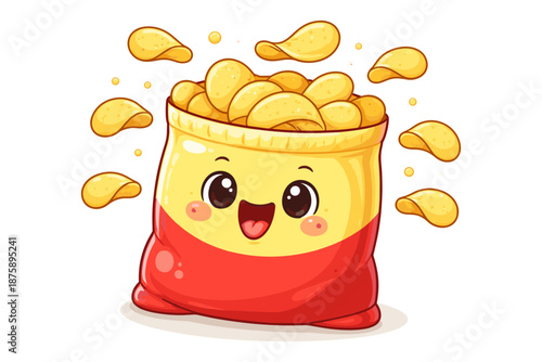 Happy cartoon snack bag with smiling face and crispy chips