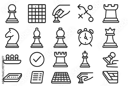 Board Game Icons. Line style icons of Board Game Dice Set: dice, six-sided die, hand throw, tabletop, numbers, pips, cup, game