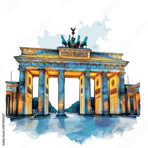 Brandenburg Gate. Brandenburg Gate watercolor vector illustration