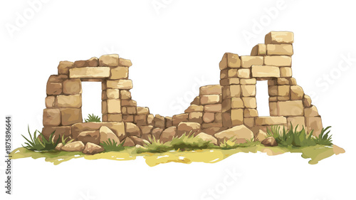 Ingapirca Ruins. Ingapirca Ruins hand drawn watercolor illustration