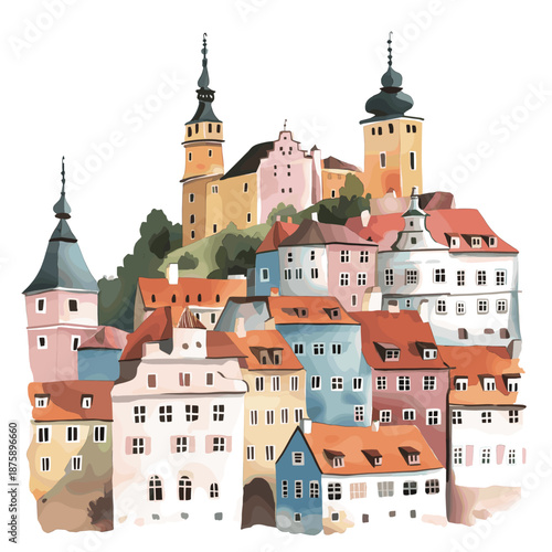 Cesky Krumlov. Cesky Krumlov watercolor vector illustration