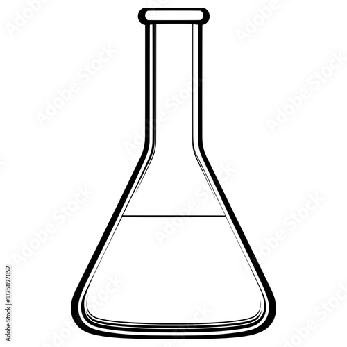 Laboratory flask with liquid inside on a white background