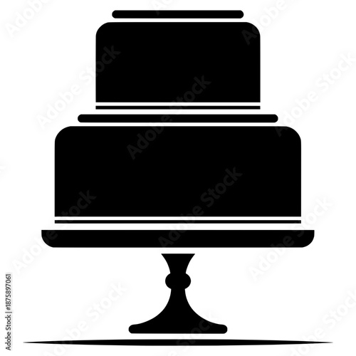 Layered cake displayed on a stand at a celebration event