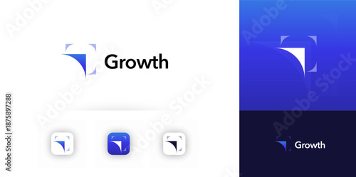 Growth Logo Financial Grow Rise Arrow Abstract Shape. Finance Technology Corporate Logotype. Fintech Digital Transformation Brand, Marketing Business Startup Modern Symbol Design. Vector Illustration