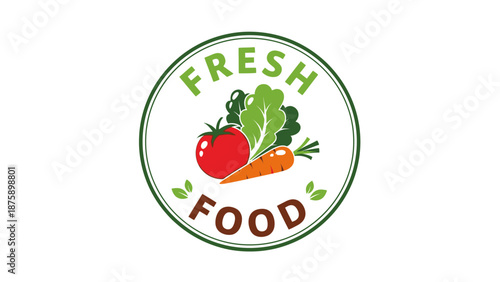 Fresh Food Logo with Vegetables and Fruits.