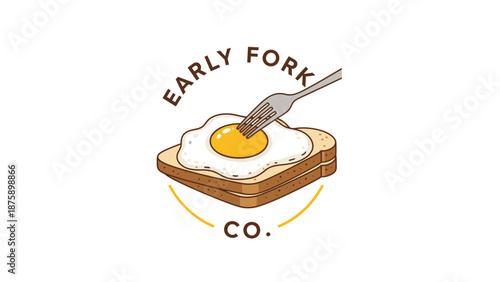 Illustration of egg on toast with fork.