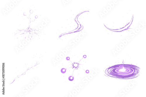 Artful Light Icons. Solid style icons of Artful Light: root pulse, light curve, pixel thread, glowing arc, radiant node, luminous