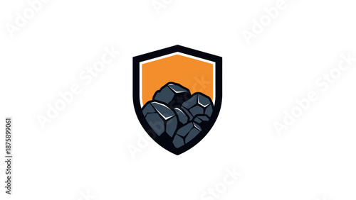 Shield Icon with Crushed Rocks Graphic.