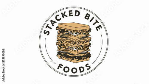 Stacked Sandwich Illustration in Circle Logo.